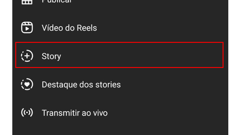 Vá na opção Story como mostrado na imagem