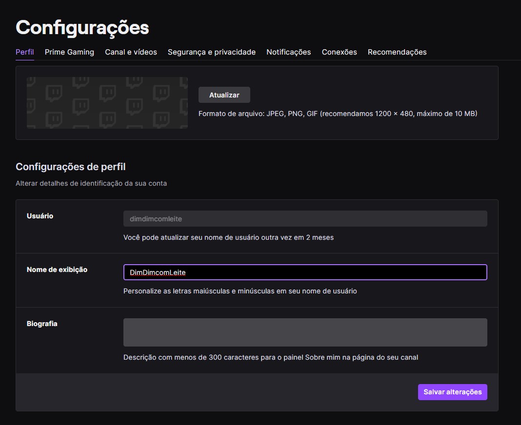 Você pode mudar o nome na Twitch através do nome de exibição