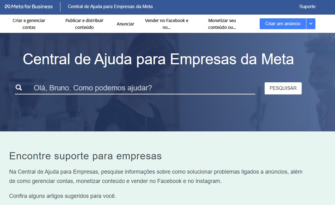 A barra pesquisa te ajudará a encontrar o Suporte do Facebook ideal