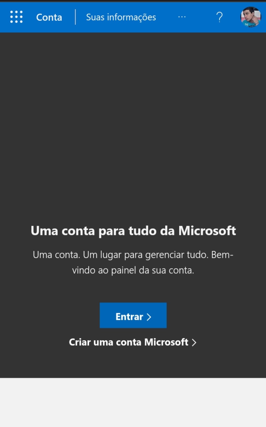 Acesse a página principal da conta da Microsoft, clique em Entra