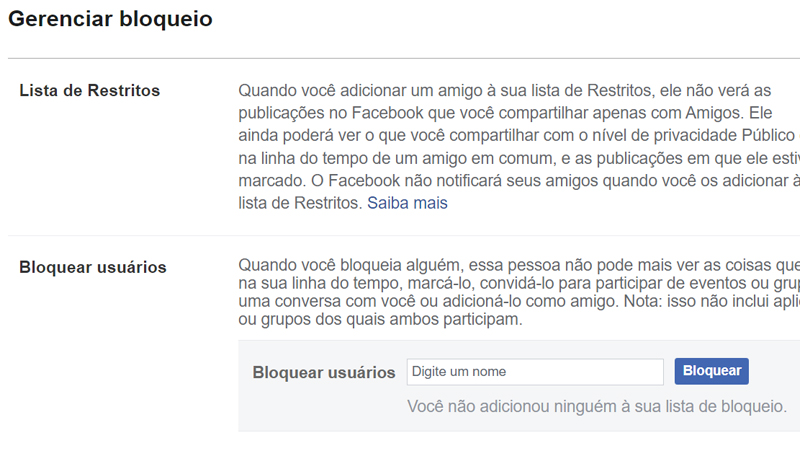 Bloqueie pessoas, notificações e jogos