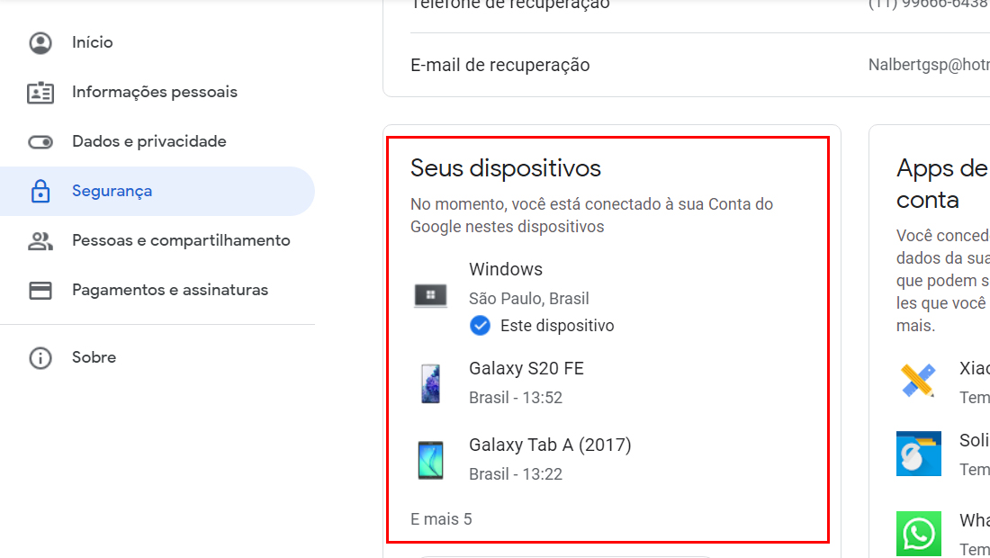 Busque a aba Seus dispositivos
