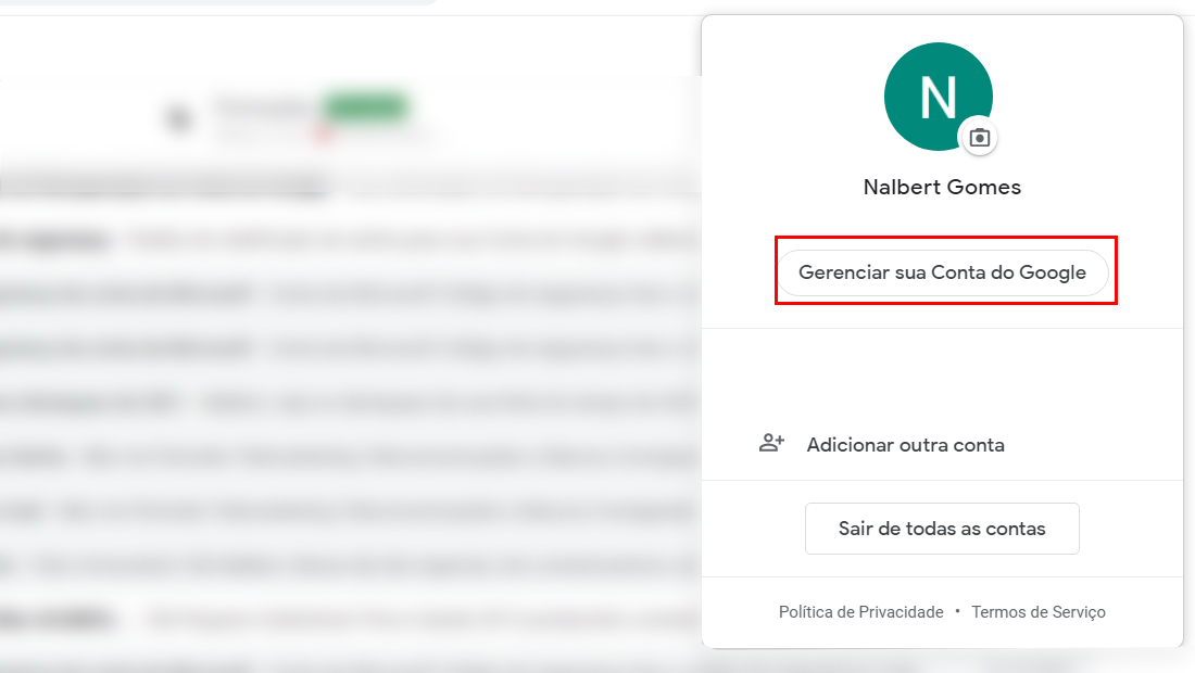 Clique em Gerenciar sua conta do Google