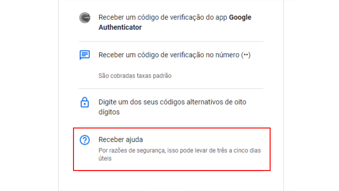 Clique em Receber Ajuda para a recuperação