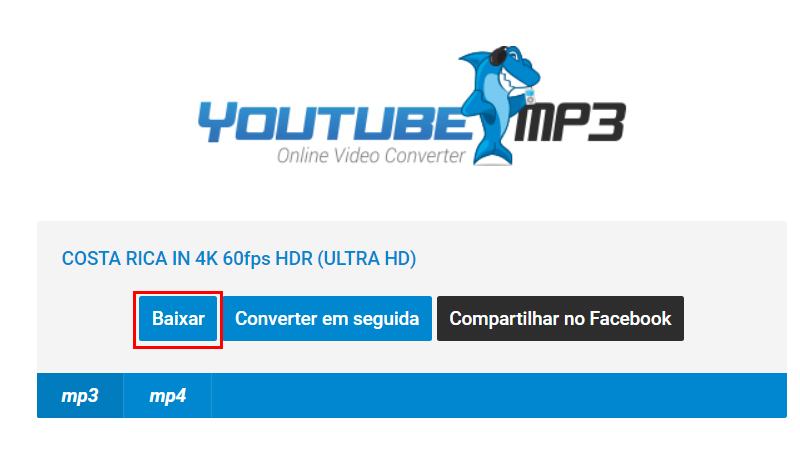 Clique em baixar para pegar seu vídeo convertido do Youtube para MP3