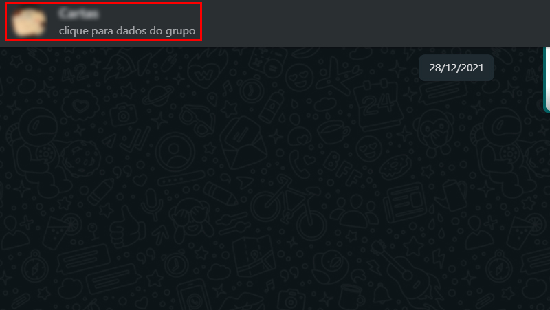 Clique na aba para ver os dados do grupo no WhatsApp Web