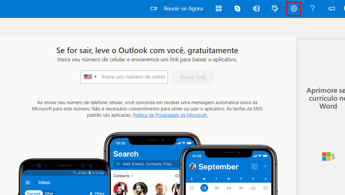 Clique no ícone de engrenagem no canto superior direito