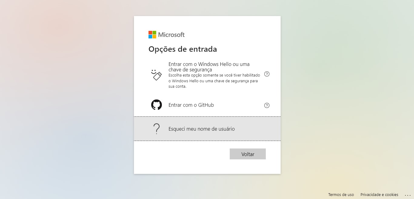 Clique sobre a opção Esqueci meu nome de usuário