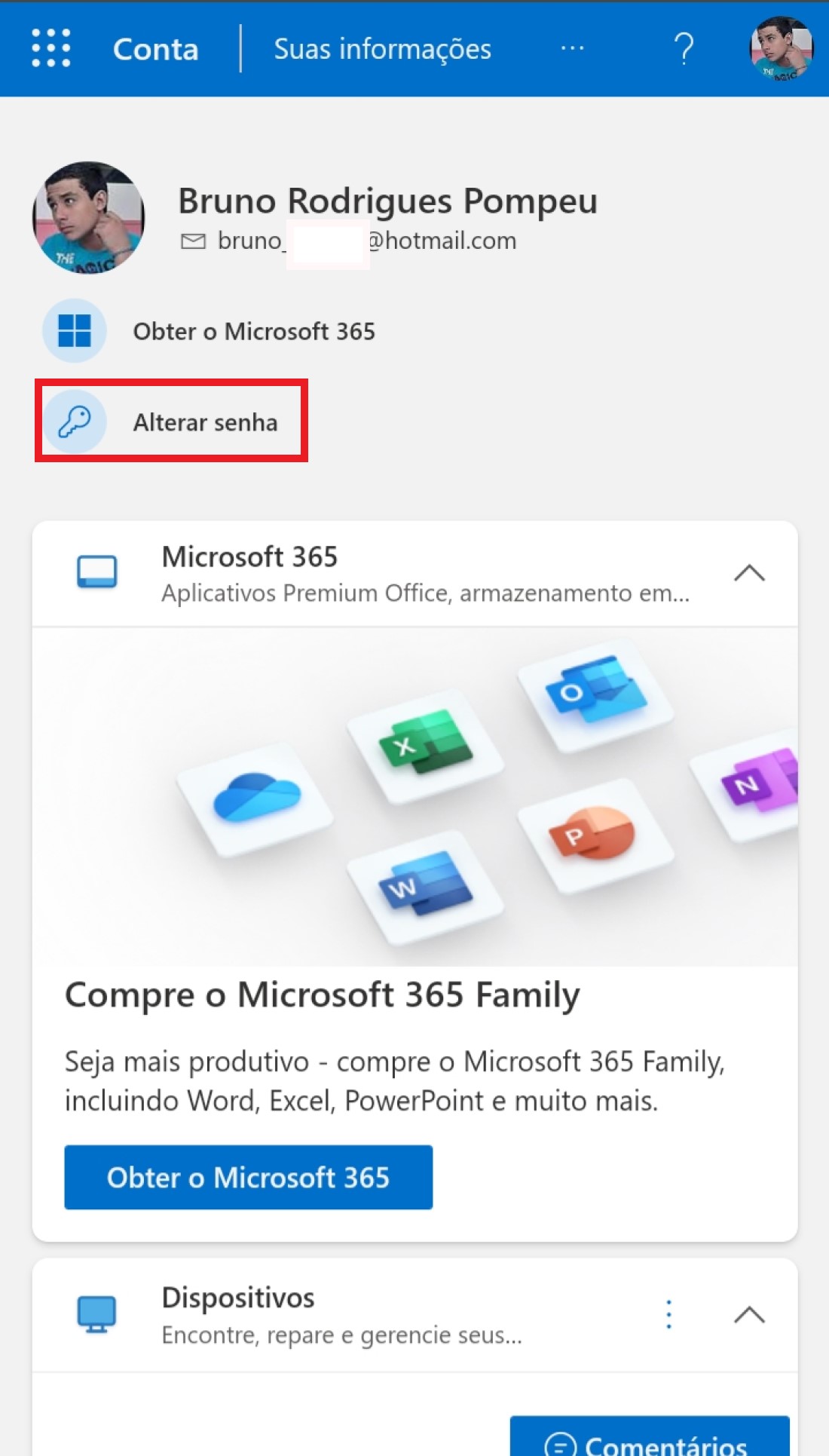 Clique sobre o botão de Alterar senha para prosseguir
