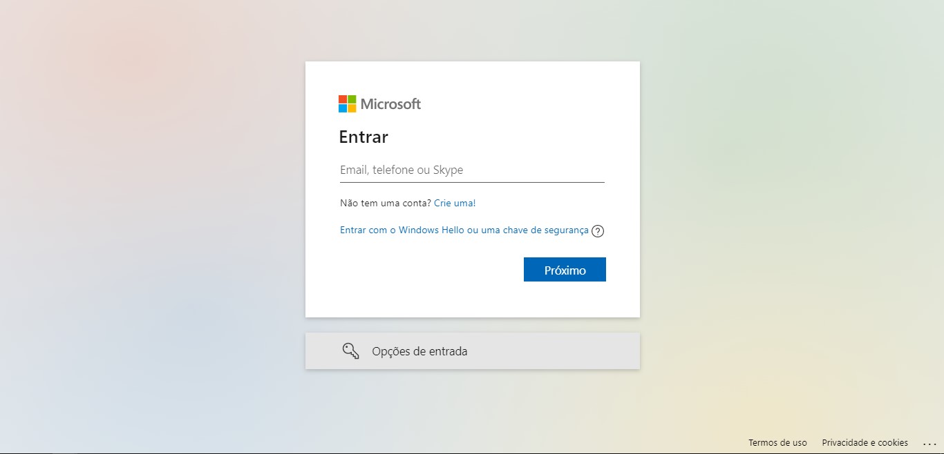 Clique sobre opções de entrada