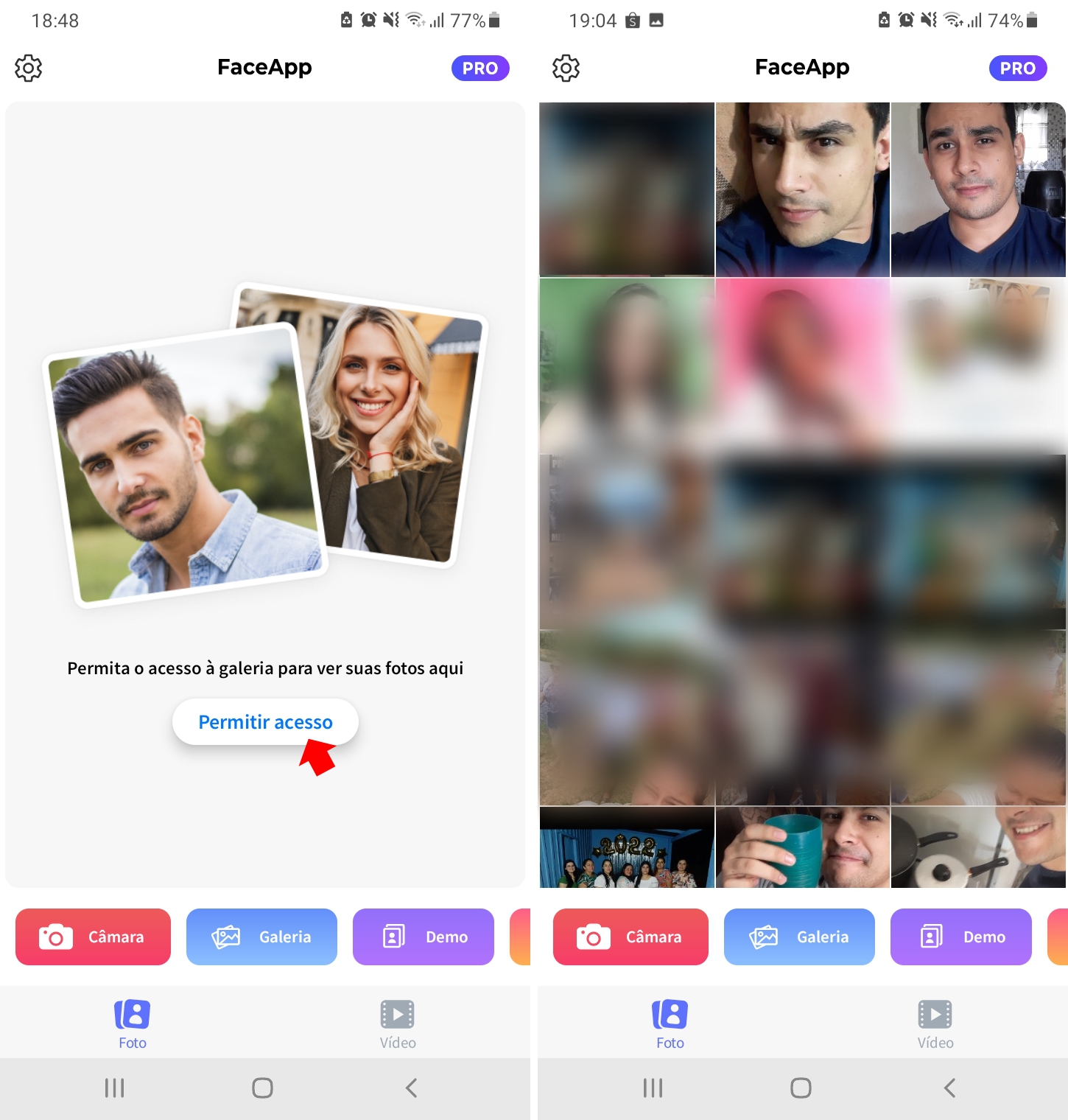 Clique sobre permitir para liberar a edição de fotos no FaceApp