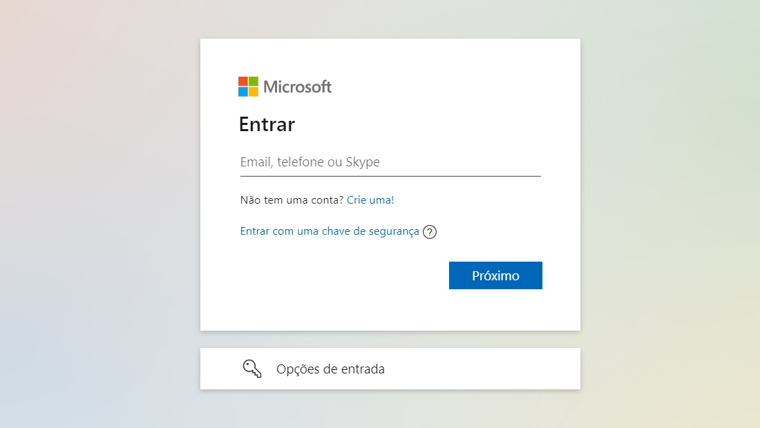 Coloque seu email e clique em Próximo