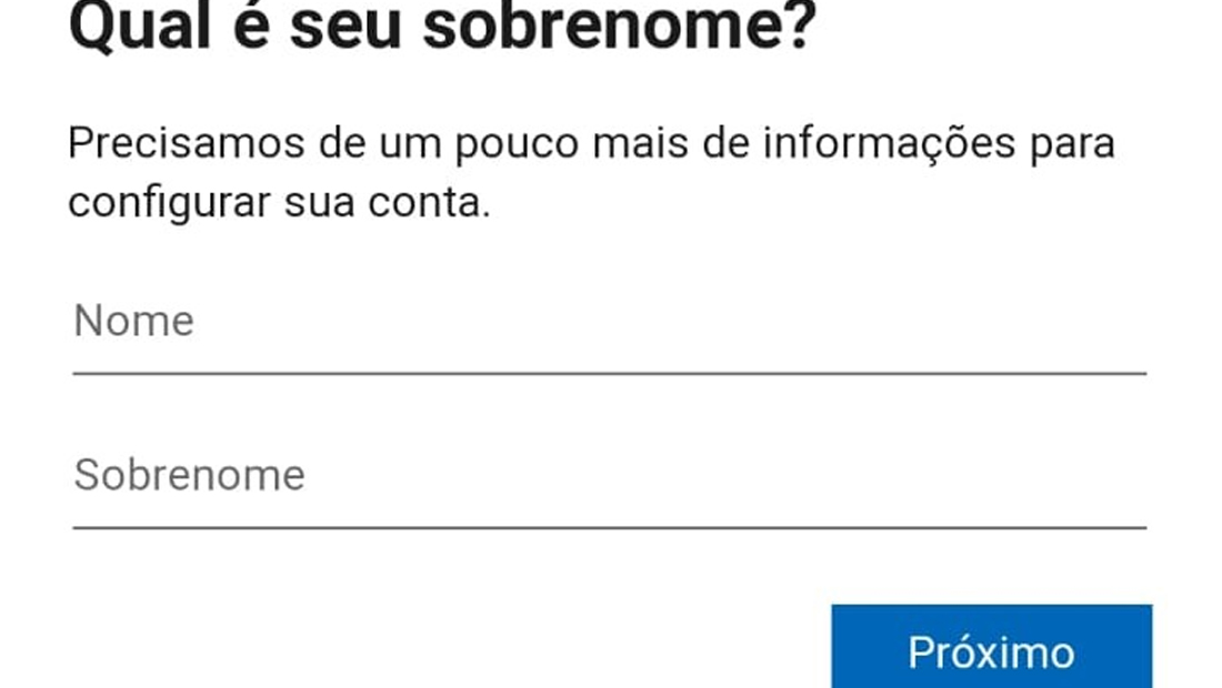 tela onde coloca o nome no tutorial de como criar conta hotmail