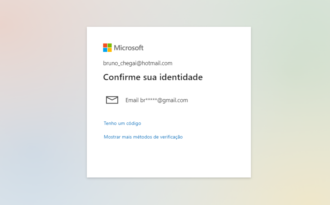 Confirme sua identidade enviando um email para sua conta alternativa