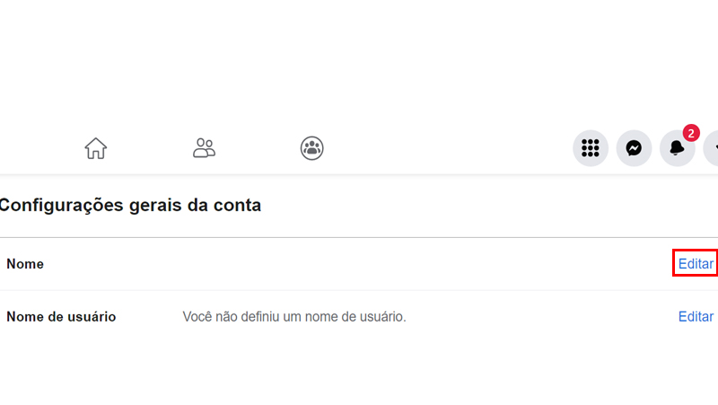 Em Nome clique em Editar