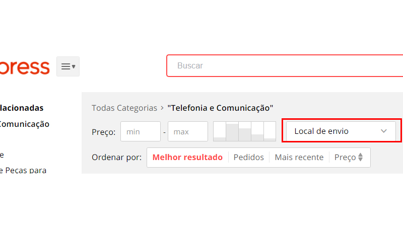Em local de envio selecione Brasil
