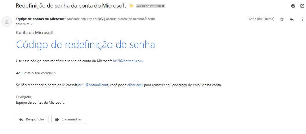 Email com o código de identificação