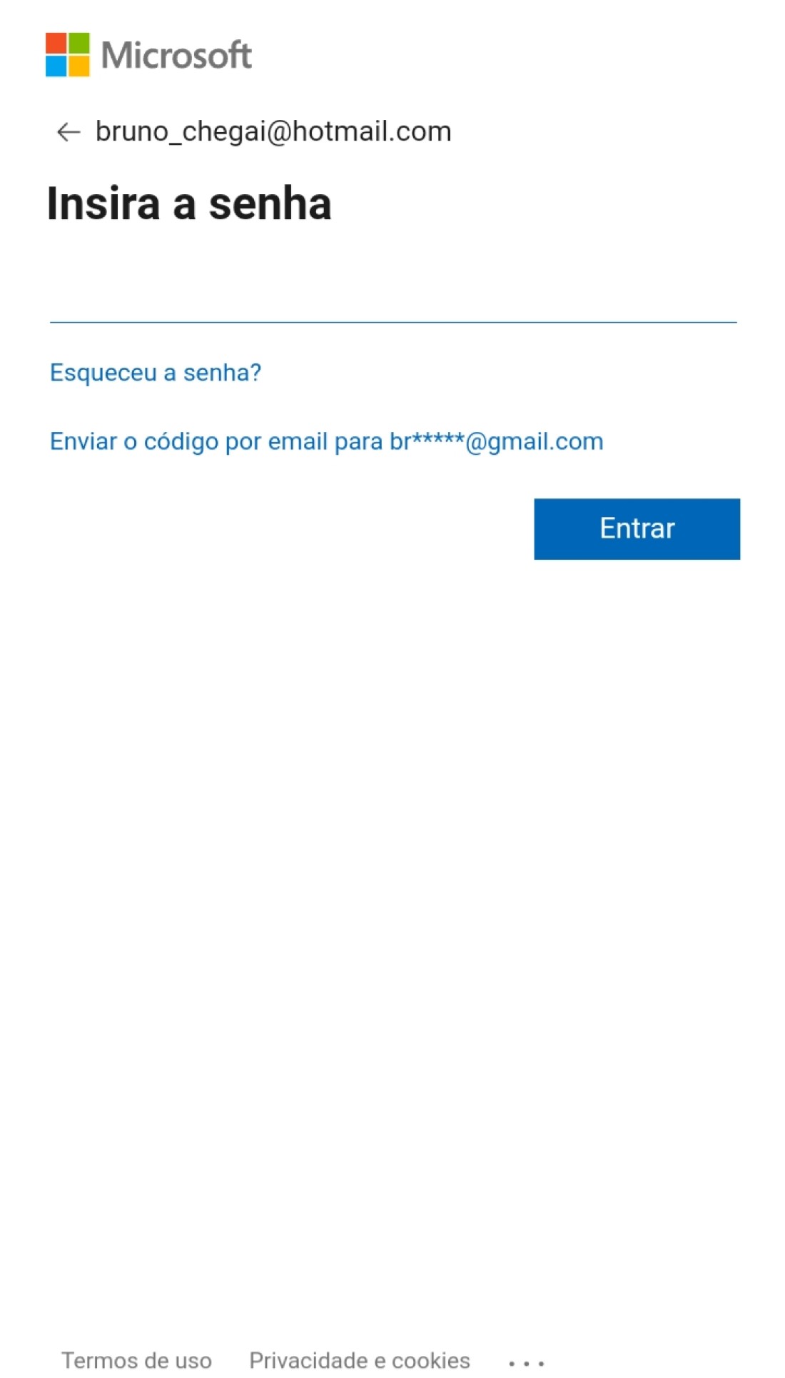 Entre com o login da sua conta Hotmail