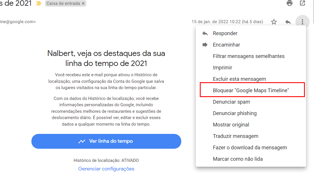 Escolha a opção para bloquear