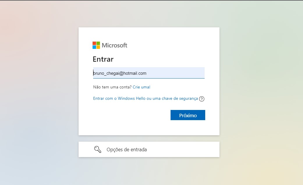 Faça login com sua conta Hotmail
