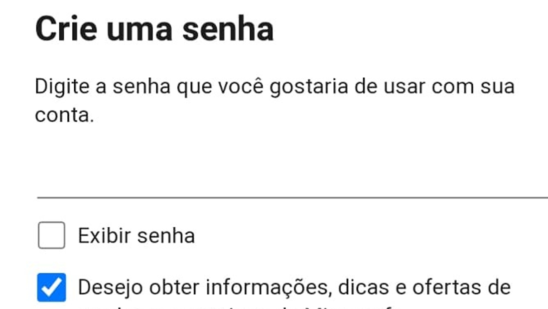 definindo a senha do email Hotmail recém criado.