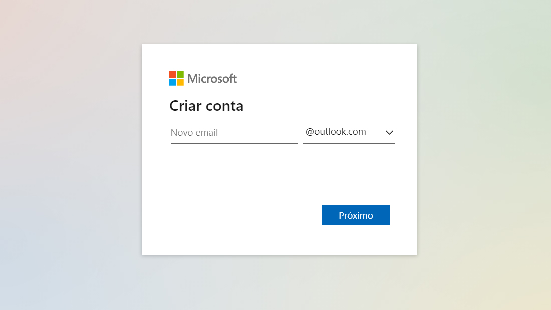 Tela inicial mostrando como criat conta hotmail no PC