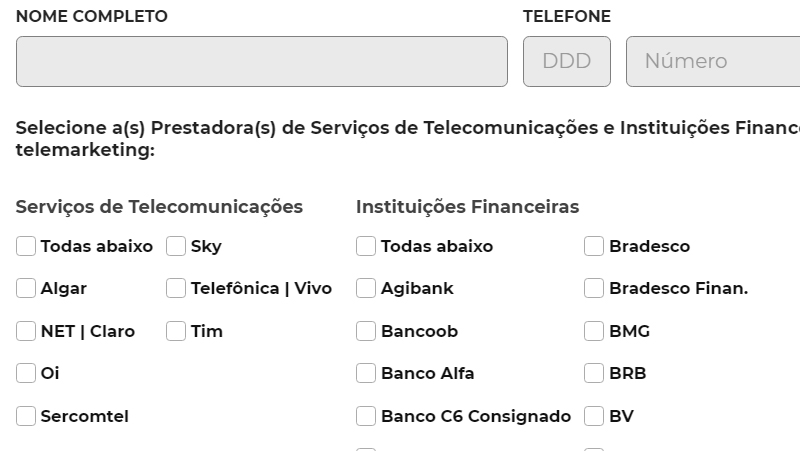 Insira seu nome, o número que deseja bloquear e selecione a empresa