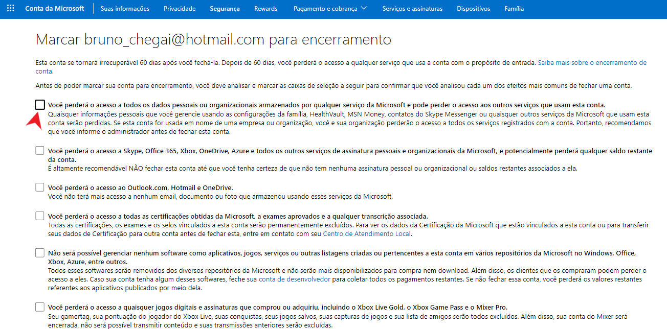 Marque as caixas à esquerda dos textos