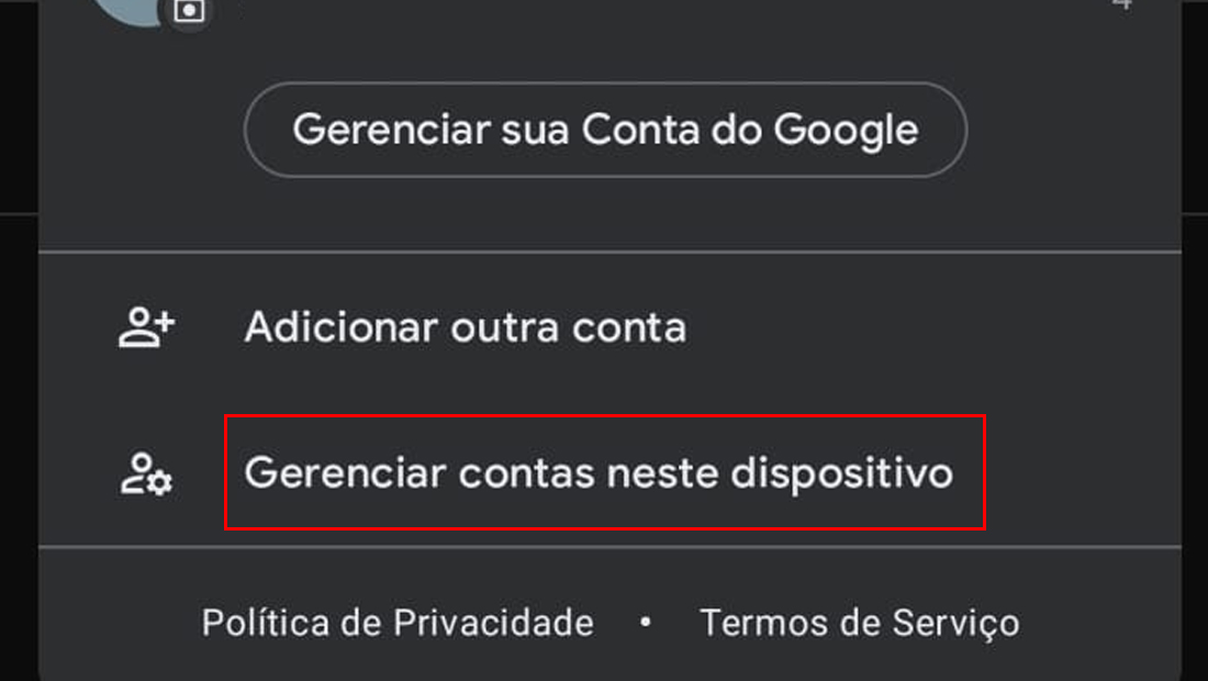 No menu vá em Gerenciar contas neste dispositivo