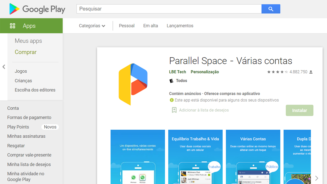 O Parallel Space é dedicado a duplicar contas