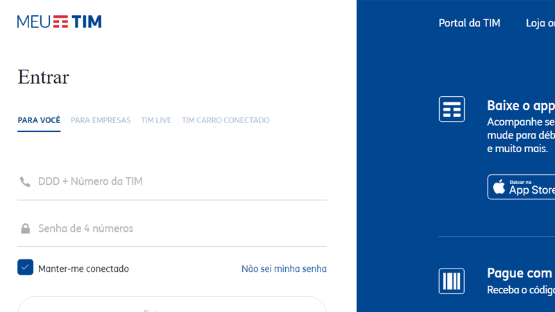 O site Meu TIM é bem fácil de usar