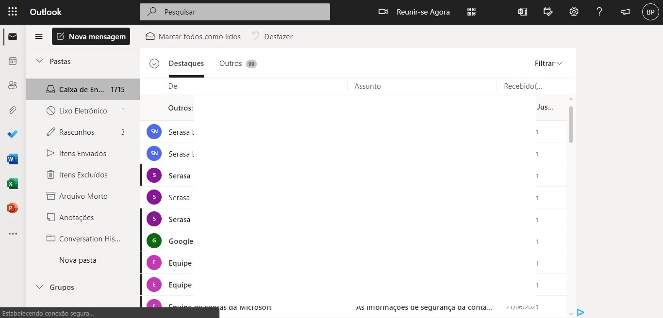 Página de email do Outlook