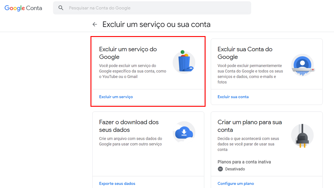 Para aprender como excluir conta do gmail selecione a opção da imagem