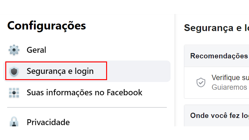 Procure a aba Segurança e login