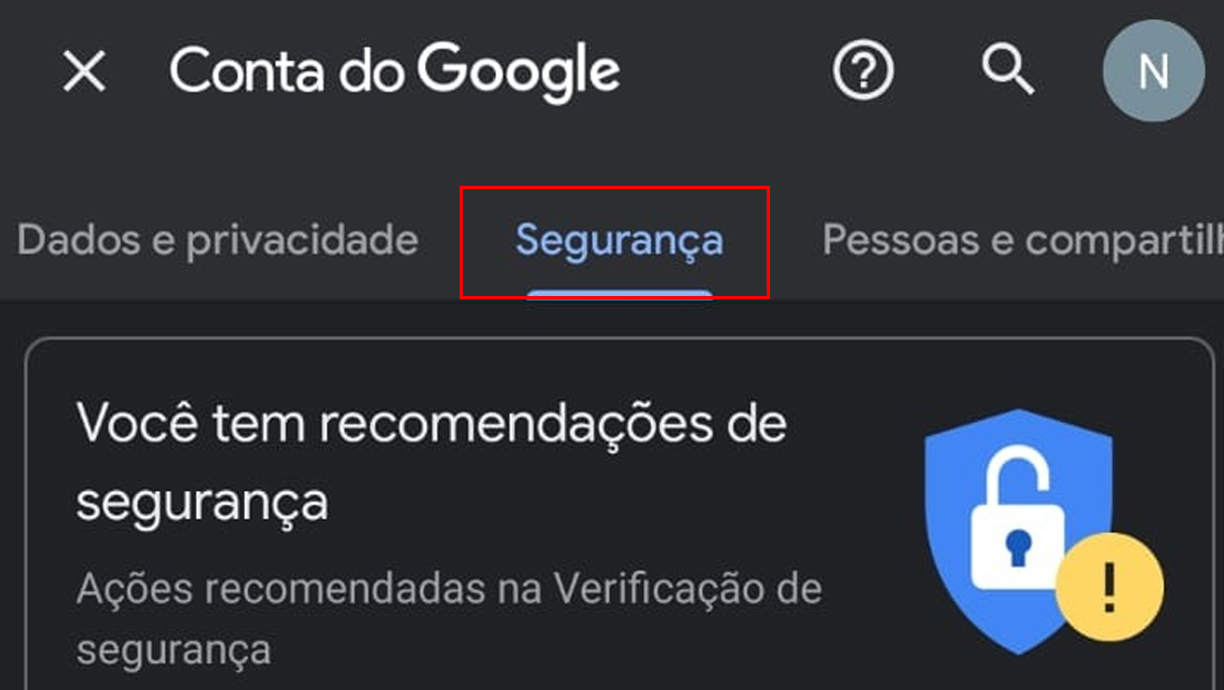 Procure a aba segurança no Gmail