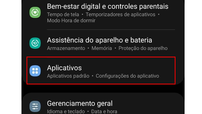 Procure a opção aplicativos