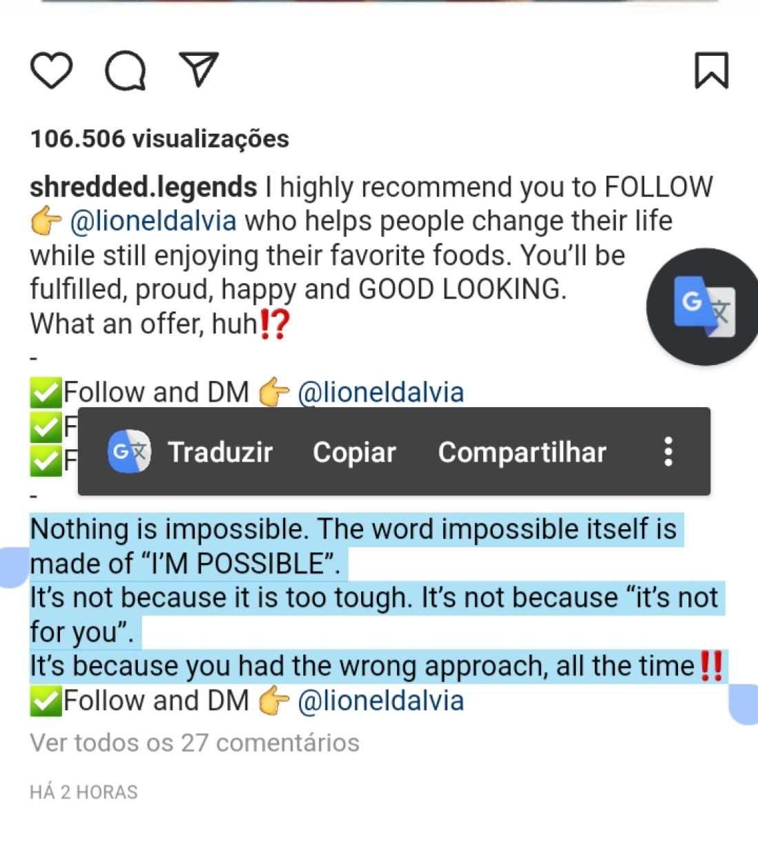 Selecione o texto que deseja traduzir