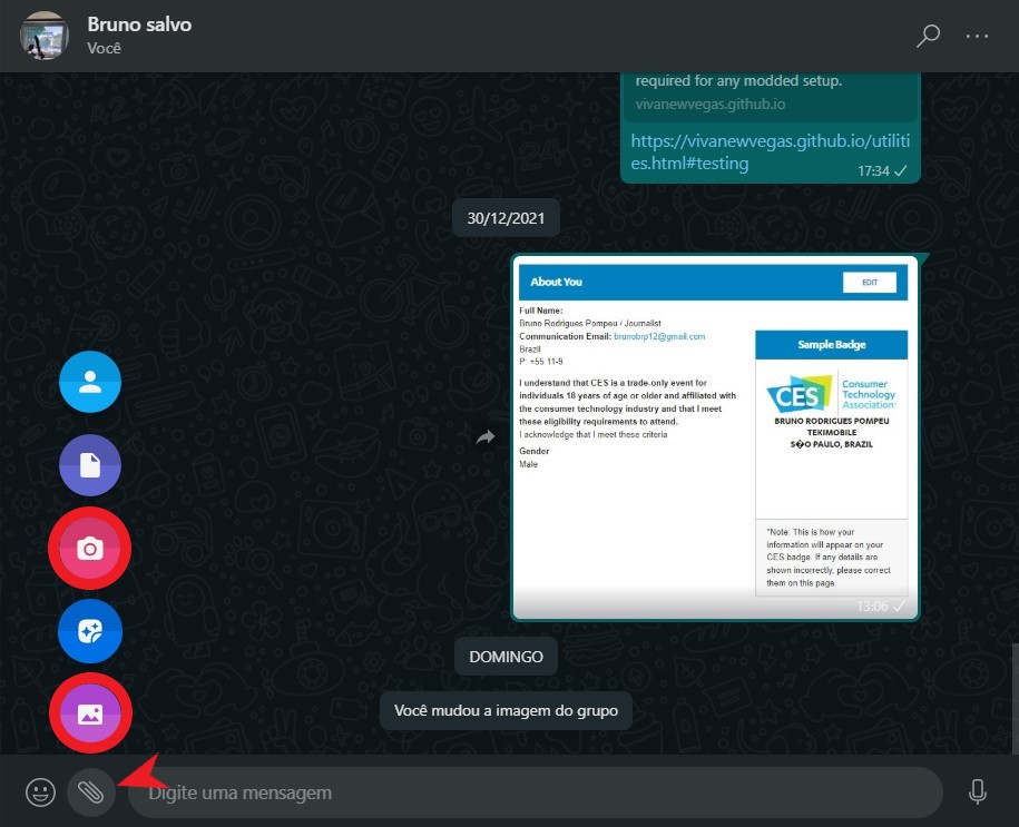 Selecione câmera ou imagens para editar fotos no WhatsApp Web