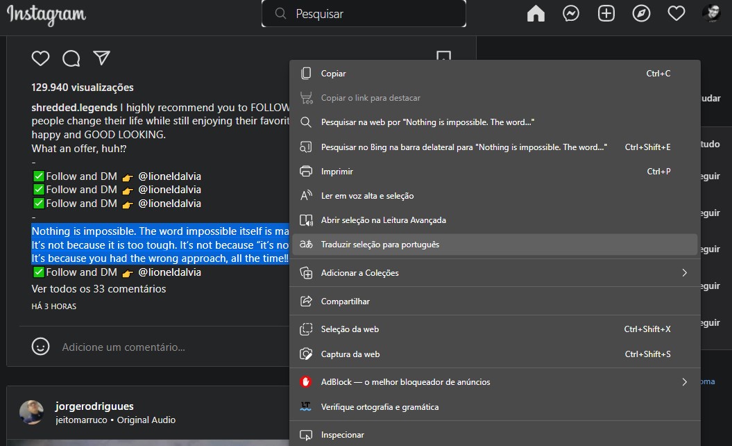 Selecione o texto e clique com o boão direito no texto selecionado