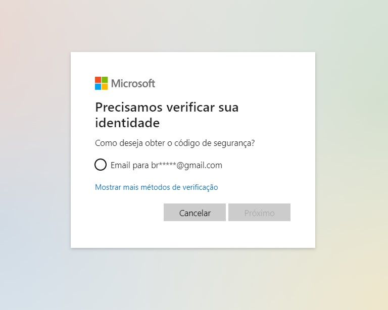 Selecione uma opção para verificação de identidade