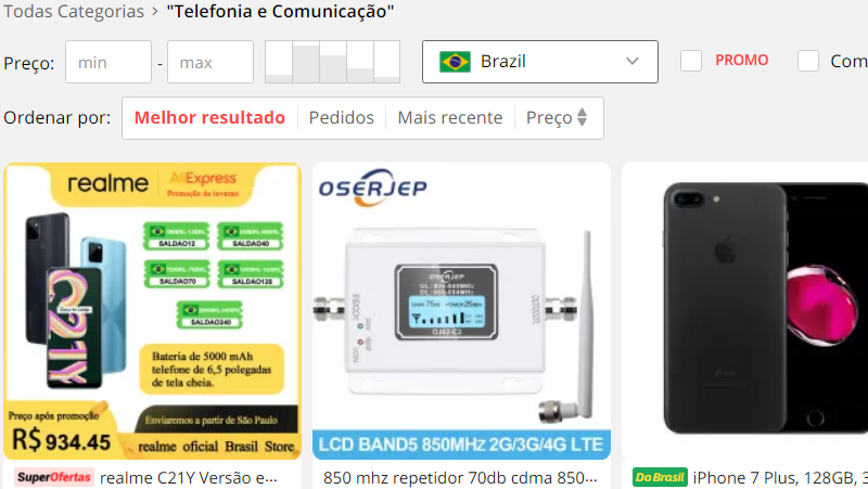 Todos os produtos exibidos serão de estoques nacionais