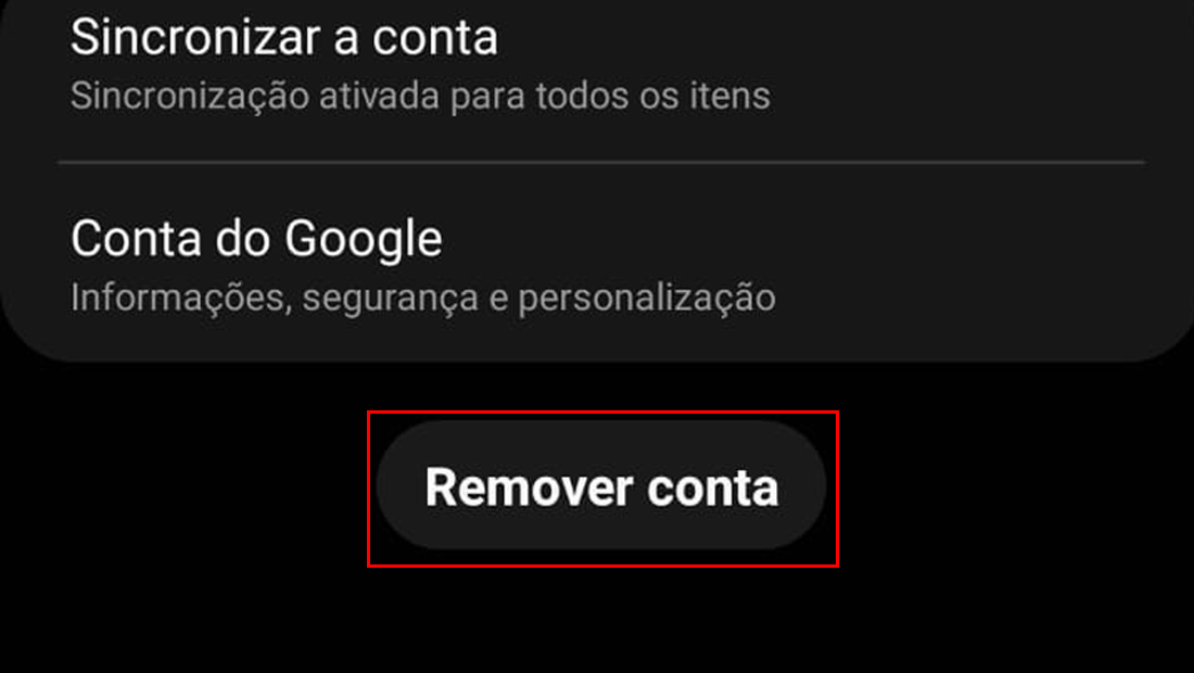 Toque em remover conta e aprenda como sair do Gmail