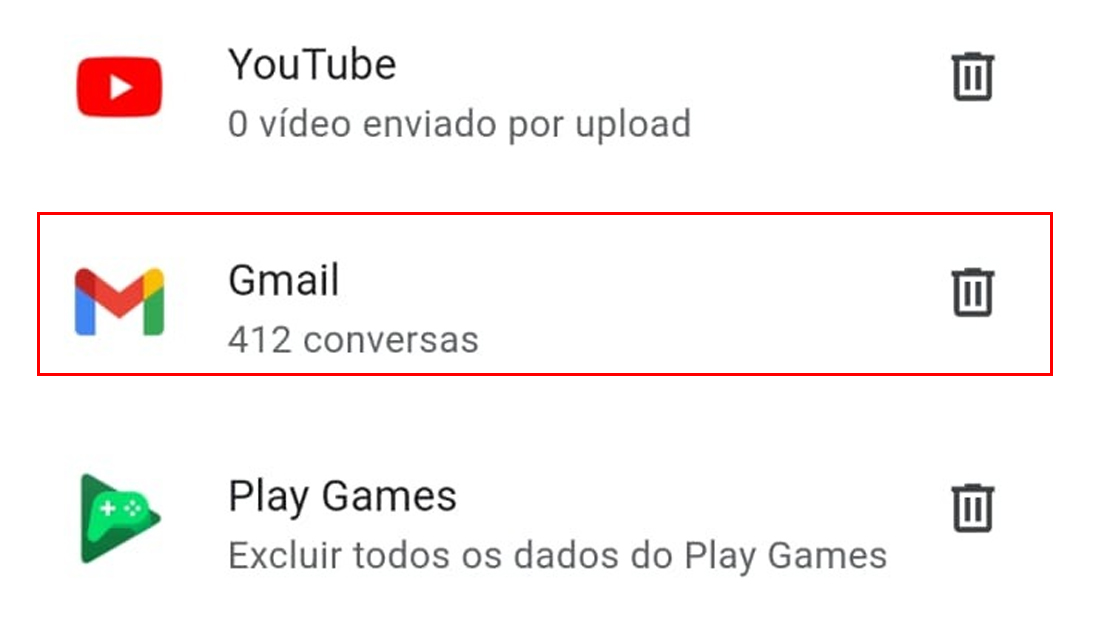 Toque no ícone da lixeira