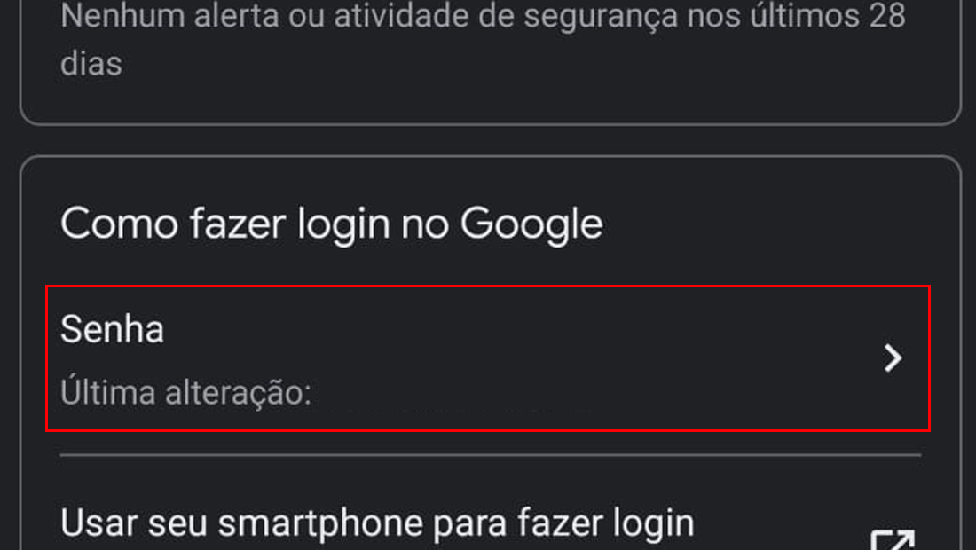 Toque sobre a senha e faça a alteração dela