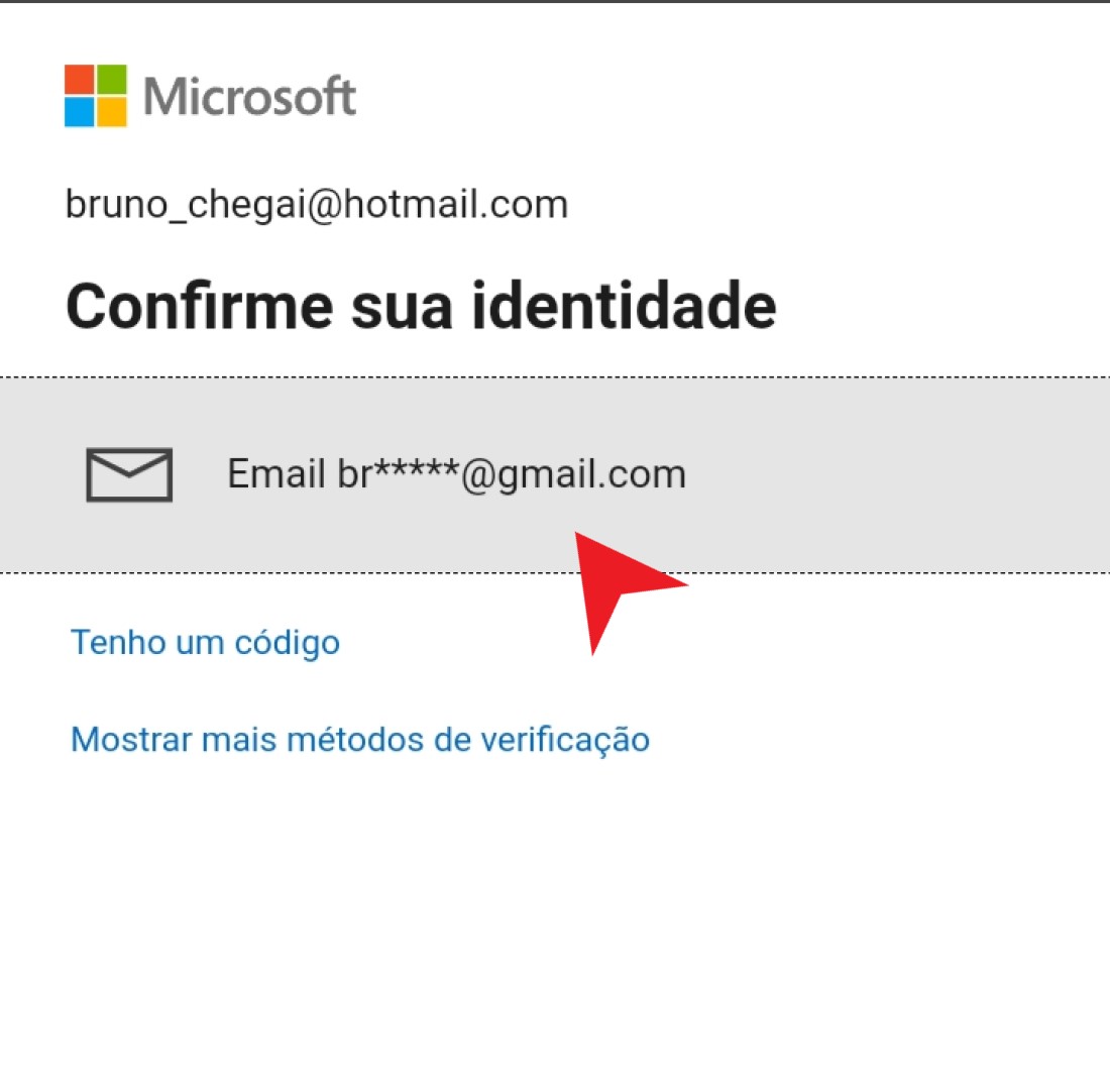 Toque sobre o email