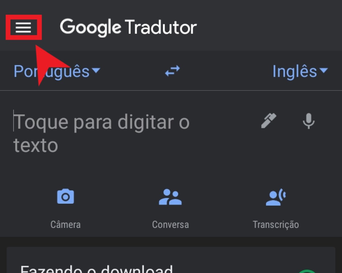Toque sobre o ícone para exibir o menu oculto