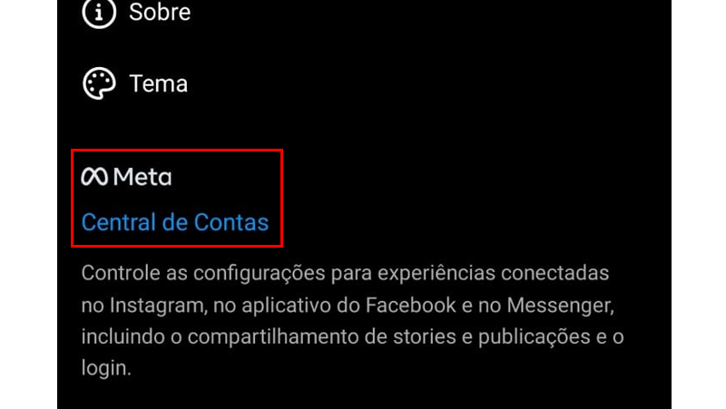 Vá em Central de Contas do Meta
