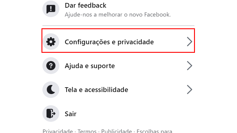 Vá em Configurações e privacidade