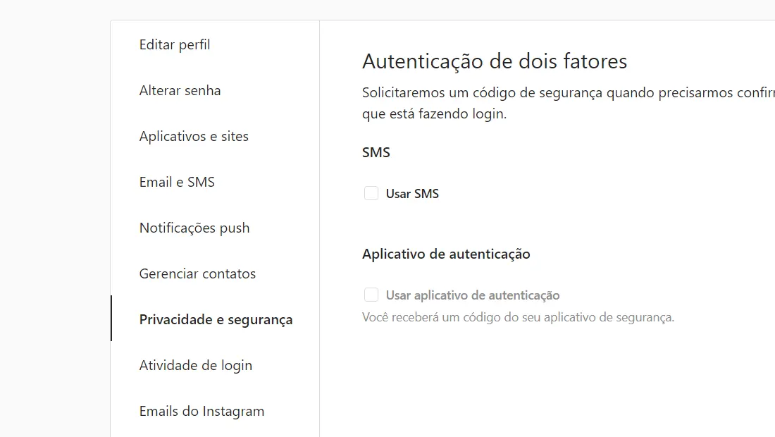 Aprenda como ativar a autenticação de dois fatores no Instagram e escolha sua autenticação