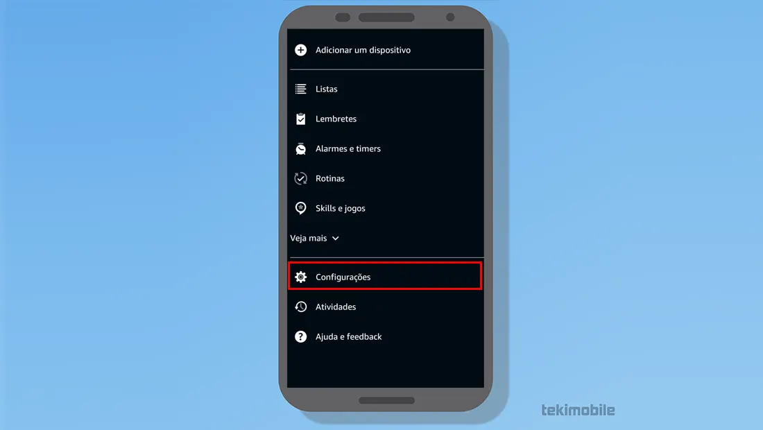 Aprenda como configurar a Alexa e vá em Configurações